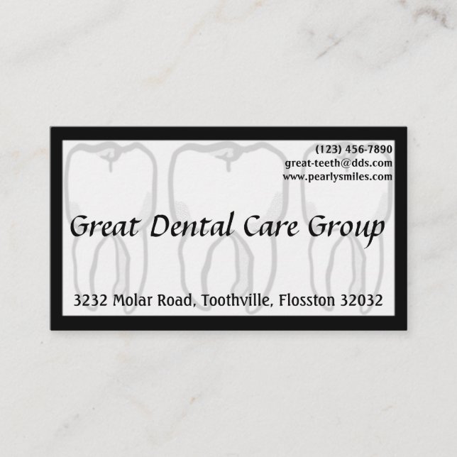 Three Wise Teeth White Dentist Business Card (Front)
