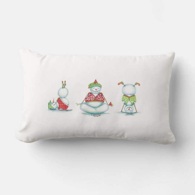 Three wise yoga snowmen Christmas pillow (Front)