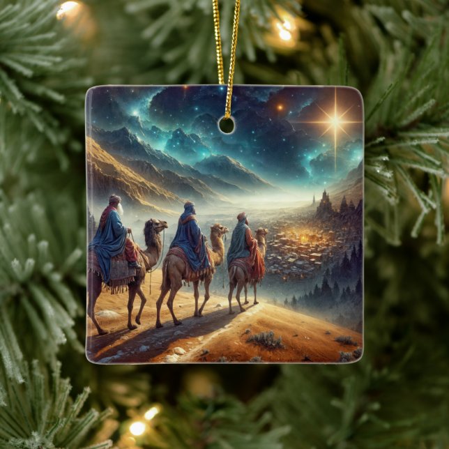 Three Wisemen Following a Star Ceramic Ornament (Tree)