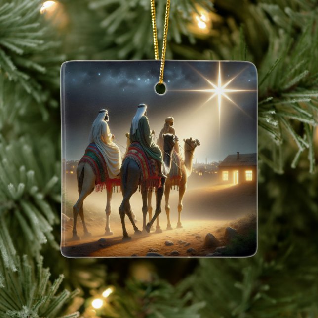 Three Wisemen Following a Star Ceramic Ornament (Tree)