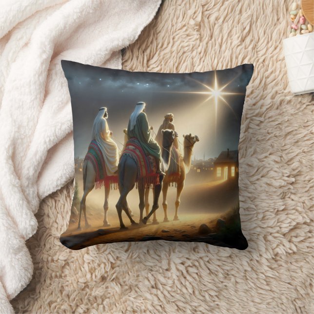 Three Wisemen Following a Star Throw Pillow (Blanket)