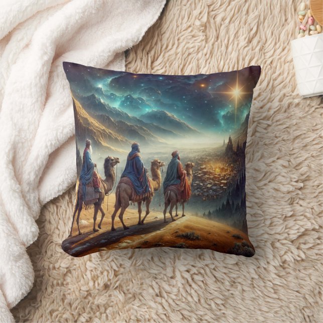 Three Wisemen Following a Star Throw Pillow (Blanket)