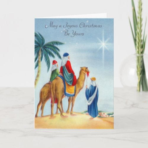 Three Wisemen on Camels Light Blue Holiday Card