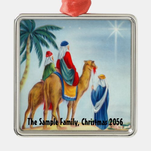 Three Wisemen on Camels Light Blue Metal Ornament