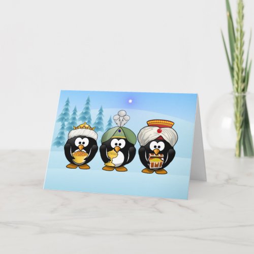 Three Wisemen Penguins Christmas Card