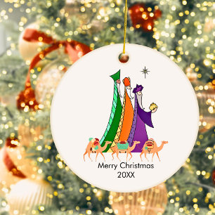 Three Wisemen Star Merry Christmas Ceramic Ornament