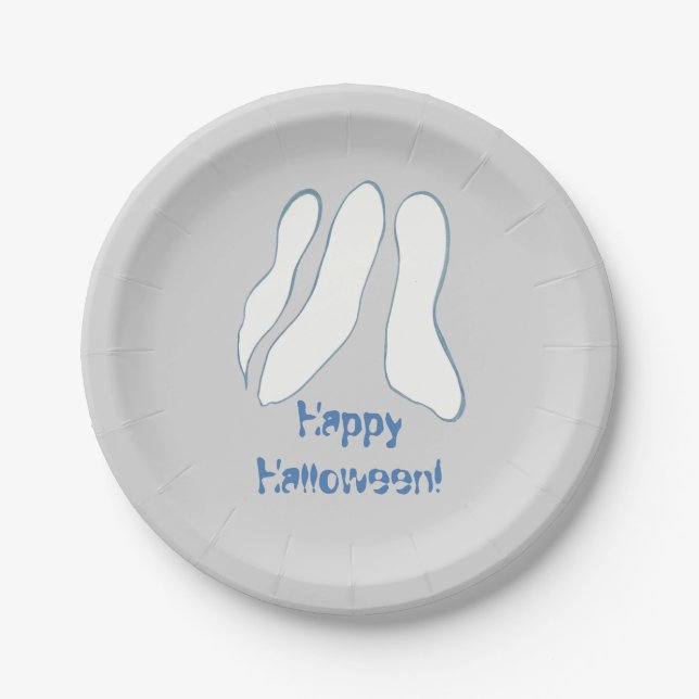 Three Wispy Ghosts on Gray Halloween Plates (Front)