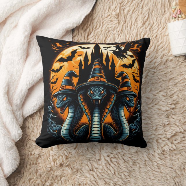Three witch-hat snakes under a full moon throw pillow (Blanket)