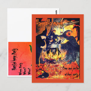 Three Witches Art Party Invitation Halloween Postcard