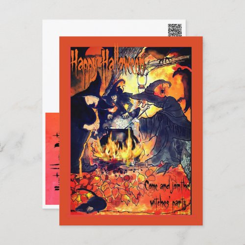 Three Witches Art Party Invitation Halloween Postcard