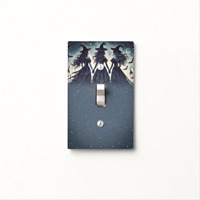Three Witches at Night Starry Halloween  Light Switch Cover (In Situ)