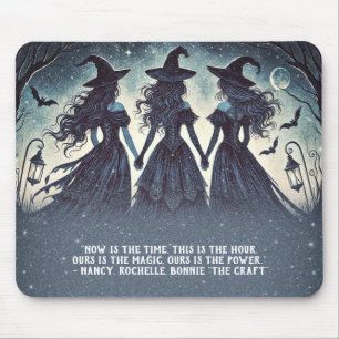 Three Witches at Night Starry Halloween Mouse Pad