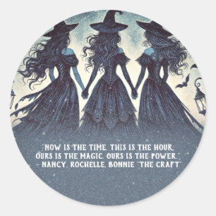Three Witches at Night Starry Halloween Party Classic Round Sticker