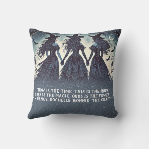 Three Witches at Night Starry Halloween Party Throw Pillow
