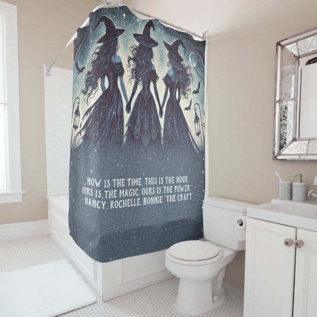 Three Witches at Night Starry Halloween  Shower Curtain (In Situ)