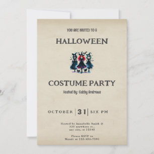 Three Witches Black Cats Bats Vintage Halloween Invitation