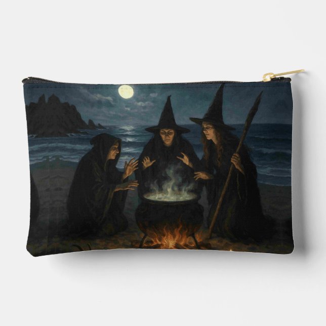 Three Witches Brew Cauldron Full Moon Beach  Accessory Pouch (Back)