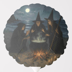 Three Witches Brew Cauldron Full Moon Beach  Balloon