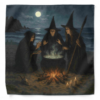 Three Witches Brew Cauldron Full Moon Beach Bandana