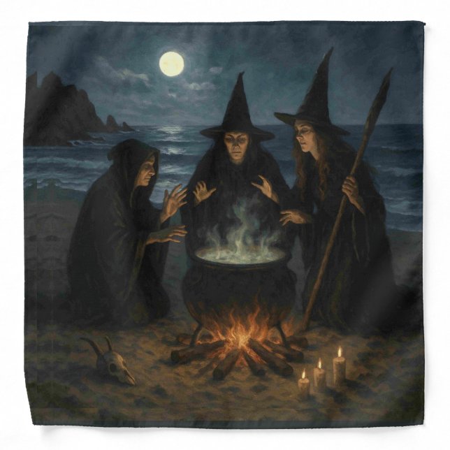 Three Witches Brew Cauldron Full Moon Beach  Bandana (Front)