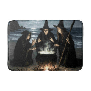 Three Witches Brew Cauldron Full Moon Beach Bath Mat
