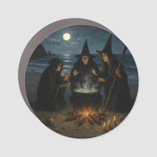 Three Witches Brew Cauldron Full Moon Beach  Car Magnet