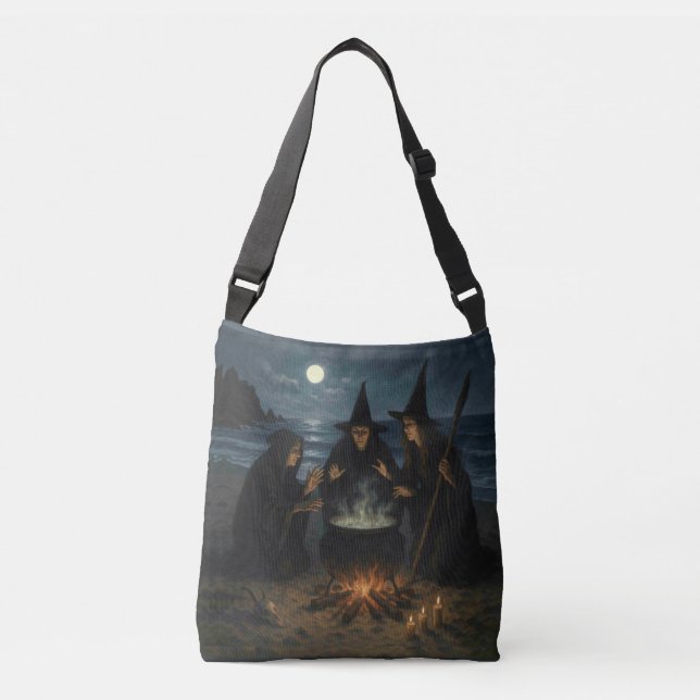 Three Witches Brew Cauldron Full Moon Beach  Crossbody Bag (Front)