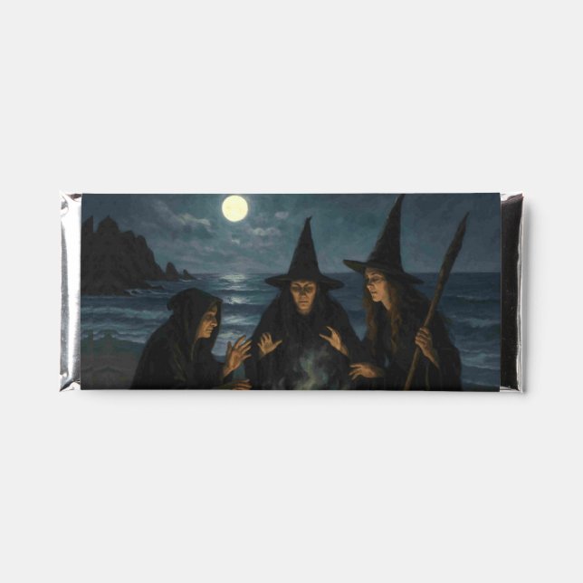 Three Witches Brew Cauldron Full Moon Beach  Hershey Bar Favors (Front)