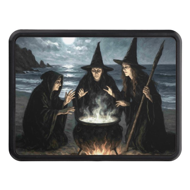 Three Witches Brew Cauldron Full Moon Beach  Hitch Cover (Front)