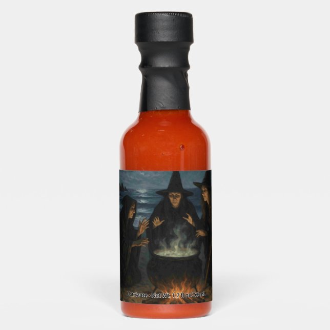 Three Witches Brew Cauldron Full Moon Beach  Hot Sauces (Front)