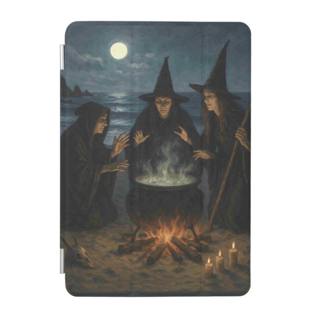 Three Witches Brew Cauldron Full Moon Beach  iPad Mini Cover (Front)
