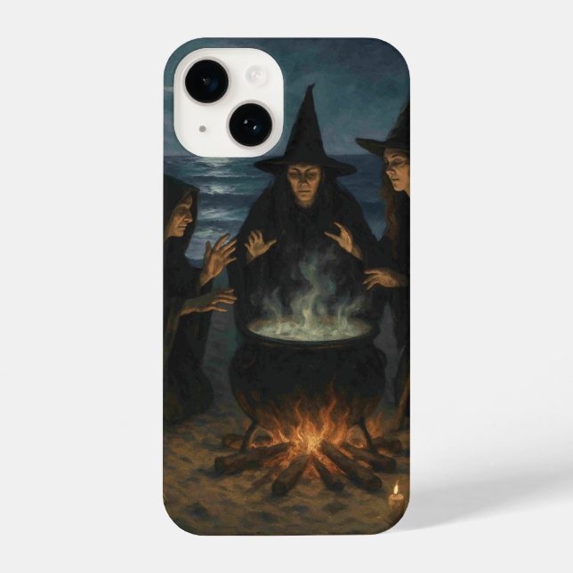 Three Witches Brew Cauldron Full Moon Beach  iPhone Case (Back)