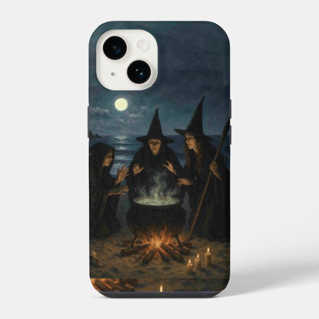 Three Witches Brew Cauldron Full Moon Beach  Iphone Case (Back)