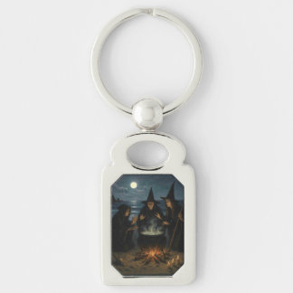 Three Witches Brew Cauldron Full Moon Beach  Keychain