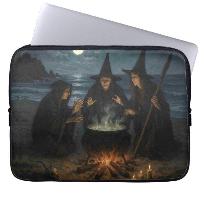 Three Witches Brew Cauldron Full Moon Beach  Laptop Sleeve (Front)