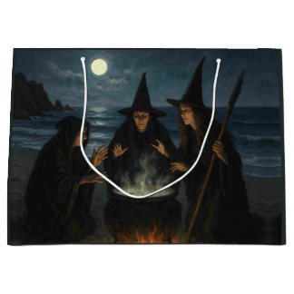 Three Witches Brew Cauldron Full Moon Beach  Large Gift Bag