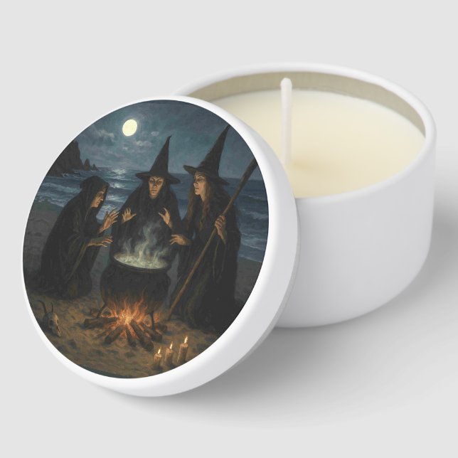 Three Witches Brew Cauldron Full Moon Beach  Mini Candle Favors (Corner)