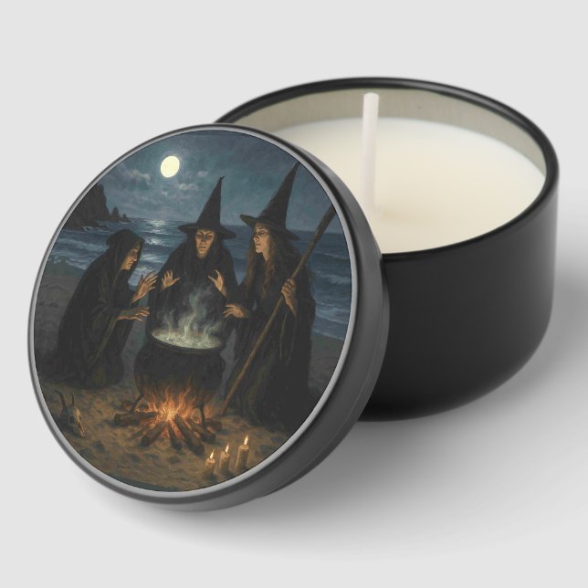 Three Witches Brew Cauldron Full Moon Beach  Mini Candle Favors (Corner)