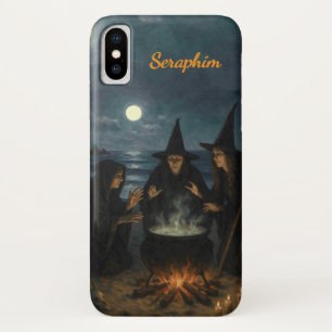 Three Witches Brew Cauldron Full Moon Beach Name iPhone X Case