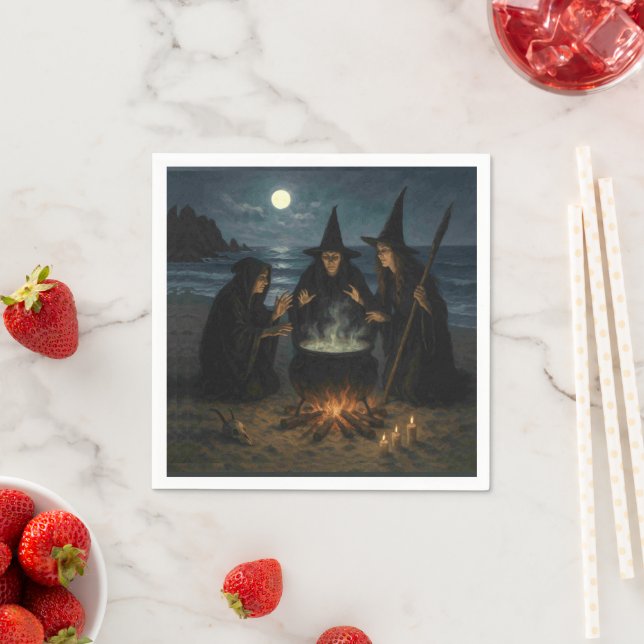 Three Witches Brew Cauldron Full Moon Beach  Napkins (Insitu)
