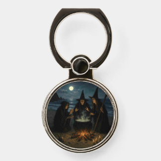 Three Witches Brew Cauldron Full Moon Beach  Phone Ring Stand
