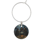 Three Witches Brew Cauldron Full Moon Beach  Wine Charm