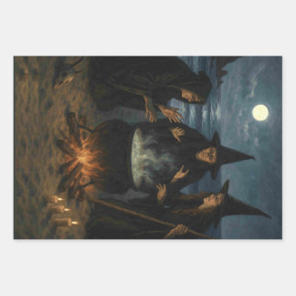 Three Witches Brew Cauldron Full Moon Beach  Wrapping Paper Sheets