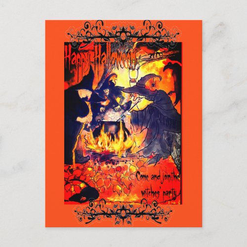 Three Witches Caldron Halloween Nite Vultures Postcard