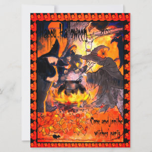 Three Witches Party Halloween Art Invitation