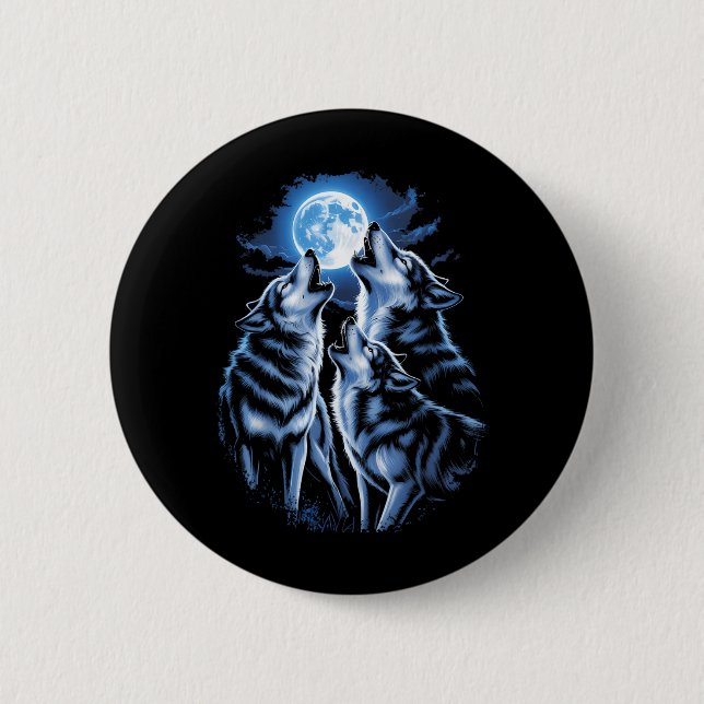 Three Wolf Howling Moon Wildlife Wolf Lovers Button (Front)