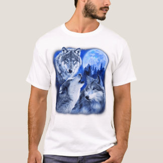 Three Wolves 3 Grey Wolf Howling At The Moon Wild T-Shirt