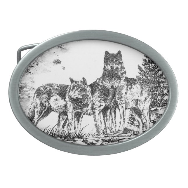 Three Wolves Custom Belt Buckle (Front)