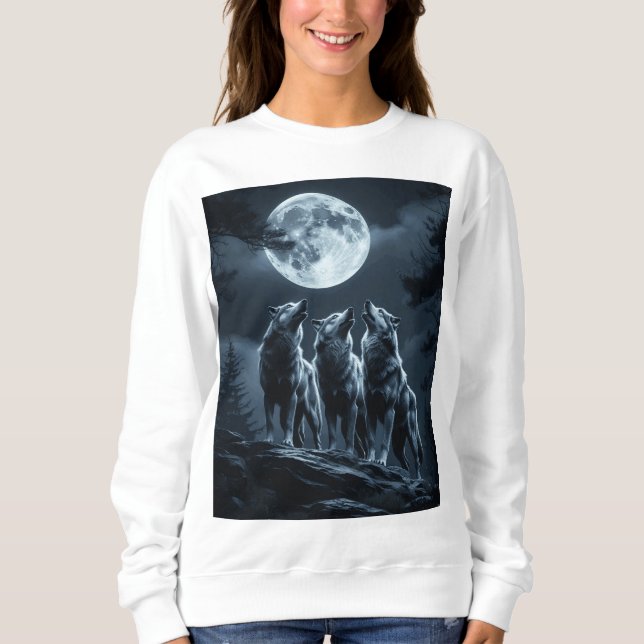 Three Wolves Howling at the Full Moon - Three Wolf Sweatshirt (Front)