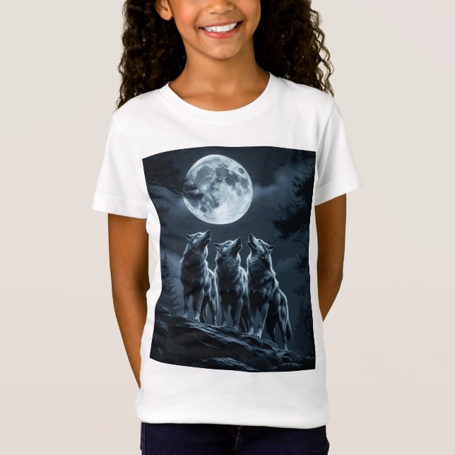 Three Wolves Howling at the Full Moon - Three Wolf T-Shirt (Front)